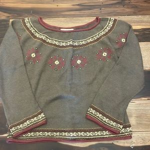 Cabela's Women's L 100% Baby Llama Wool Sweater Olive Green & Mauve Floral